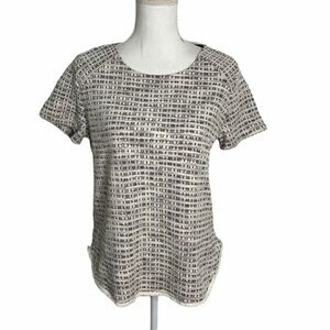 W5 Tweed Back Exposed Zipper Short Sleeve Top NWT Small Shirt Blouse Black